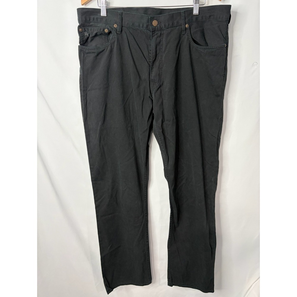 VTG Polo Ralph Lauren Mens Black Cotton Twill Straight Leg Pants 38x32 5-Pocket